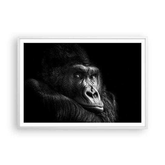 Obraz - Plakat - I co się patrzysz? - 100x70cm - Małpa Goryl Zwierzęta - Foto Plakaty w ramie koloru białego do Salonu Sypialni ARTTOR ARTTOR