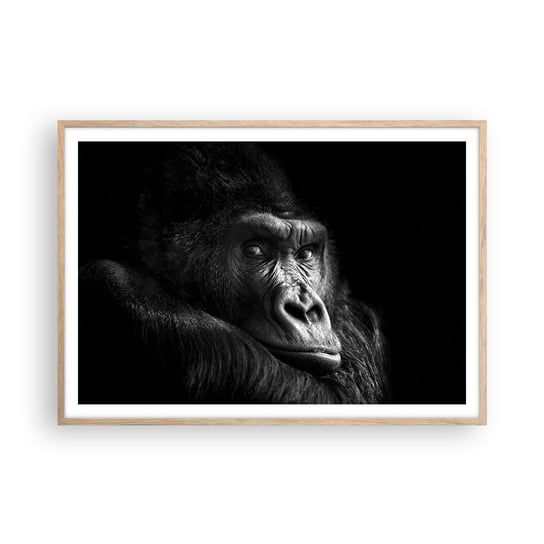 Obraz - Plakat - I co się patrzysz? - 100x70cm - Małpa Goryl Zwierzęta - Foto Plakaty w ramie koloru jasny dąb do Salonu Sypialni ARTTOR ARTTOR