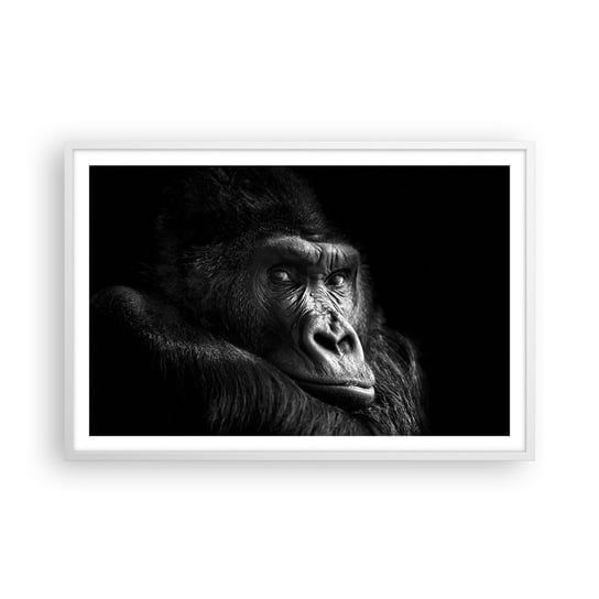Obraz - Plakat - I co się patrzysz? - 91x61cm - Małpa Goryl Zwierzęta - Foto Plakaty na ścianę w ramie białej - Plakat do Salonu Sypialni ARTTOR ARTTOR