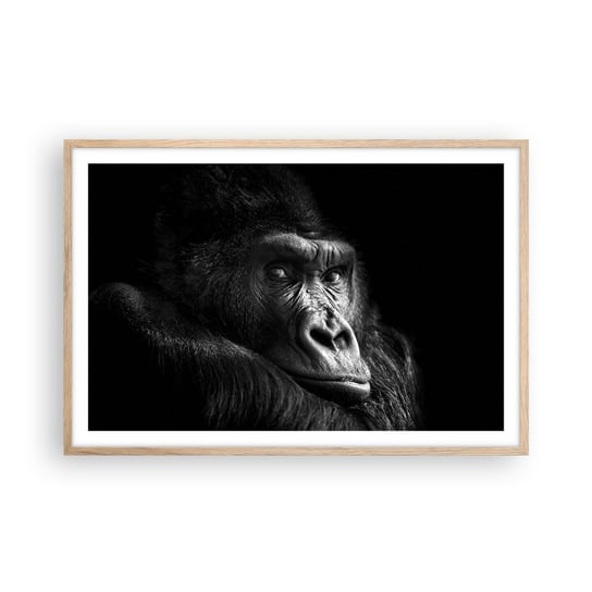 Obraz - Plakat - I co się patrzysz? - 91x61cm - Małpa Goryl Zwierzęta - Foto Plakaty na ścianę w ramie jasny dąb - Plakat do Salonu Sypialni ARTTOR ARTTOR