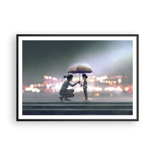 Obraz - Plakat - I już jest wszystko dobrze - 100x70cm - Dla Dzieci Rodzina Parasol - Foto Plakaty w ramie koloru czarnego do Salonu Sypialni ARTTOR ARTTOR