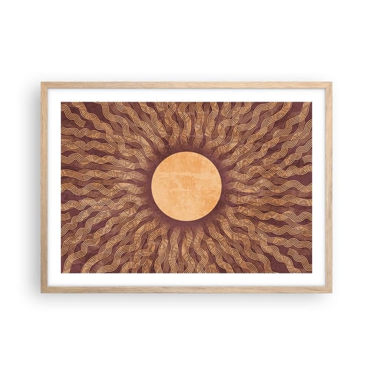 Obraz - Plakat - Ikona słońca - 70x50cm - Słońce Vintage Boho - Nowoczesny modny obraz Plakat rama jasny dąb ARTTOR ARTTOR