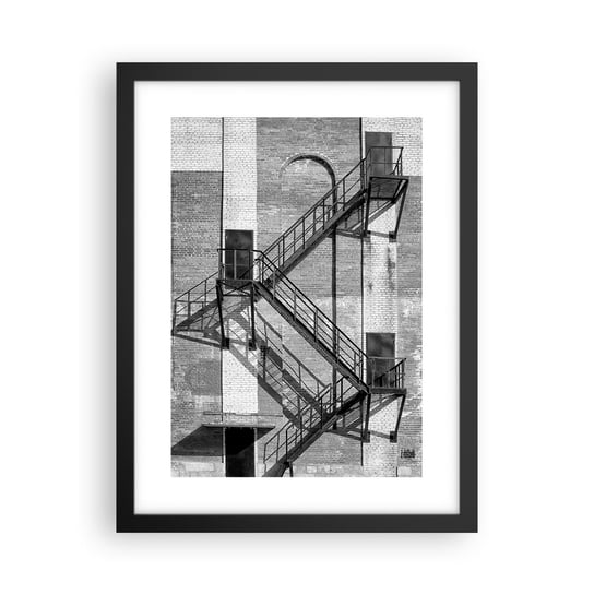 Obraz - Plakat - Industrialny styl - 30x40cm - Schody Czarno-Biały Budynek - Foto Plakaty na ścianę w czarnej ramie - Plakat do Salonu Sypialni ARTTOR ARTTOR