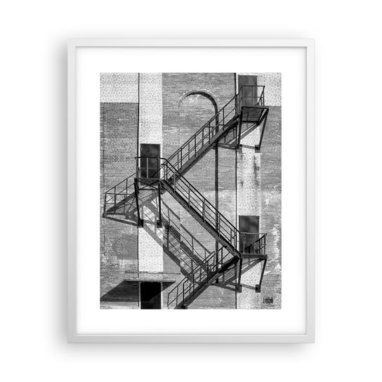 Obraz - Plakat - Industrialny styl - 40x50cm - Schody Czarno-Biały Budynek - Foto Plakaty w ramie koloru białego do Salonu Sypialni ARTTOR ARTTOR