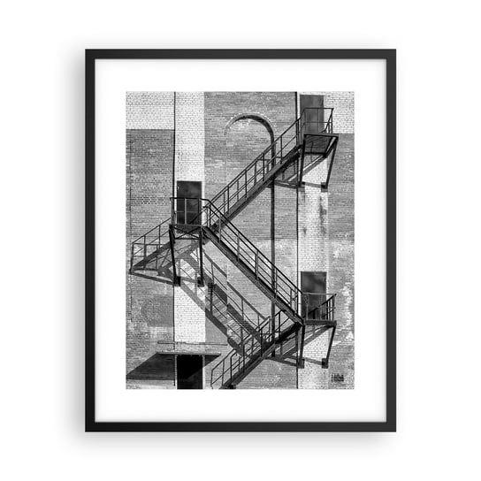 Obraz - Plakat - Industrialny styl - 40x50cm - Schody Czarno-Biały Budynek - Foto Plakaty w ramie koloru czarnego do Salonu Sypialni ARTTOR ARTTOR