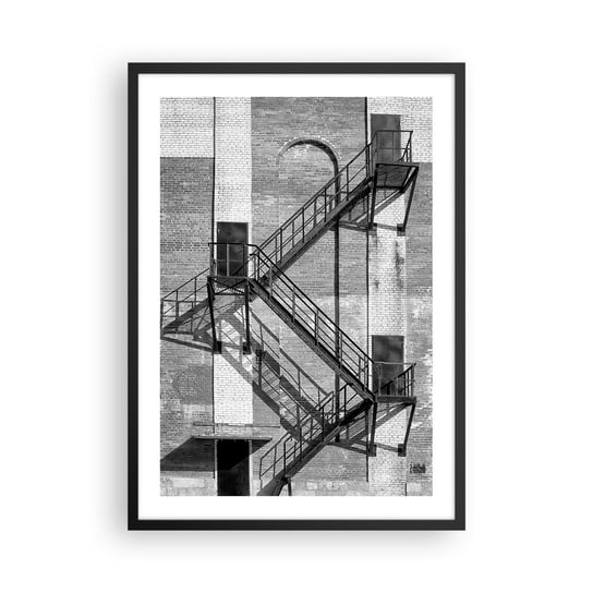 Obraz - Plakat - Industrialny styl - 50x70cm - Schody Czarno-Biały Budynek - Nowoczesny modny obraz Plakat czarna rama ARTTOR ARTTOR