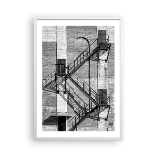 Obraz - Plakat - Industrialny styl - 50x70cm - Schody Czarno-Biały Budynek - Nowoczesny modny obraz Plakat rama biała ARTTOR ARTTOR