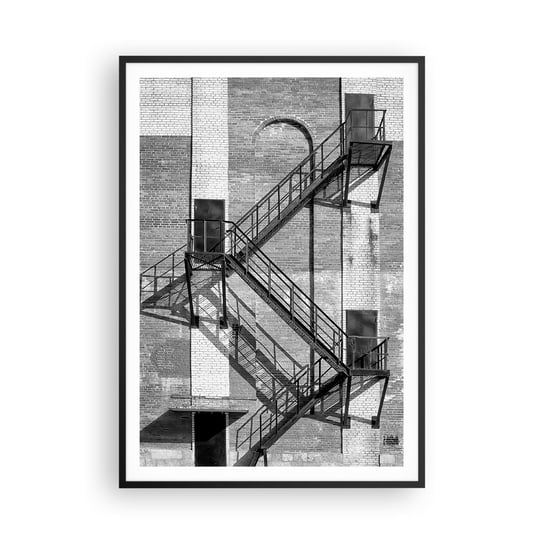 Obraz - Plakat - Industrialny styl - 70x100cm - Schody Czarno-Biały Budynek - Foto Plakaty w ramie koloru czarnego do Salonu Sypialni ARTTOR ARTTOR