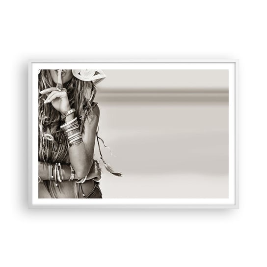 Obraz - Plakat - Jak to dziewczyna - 100x70cm - Kobieta Boho Vintage - Foto Plakaty w ramie koloru białego do Salonu Sypialni ARTTOR ARTTOR