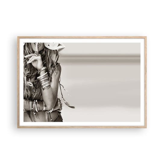 Obraz - Plakat - Jak to dziewczyna - 100x70cm - Kobieta Boho Vintage - Foto Plakaty w ramie koloru jasny dąb do Salonu Sypialni ARTTOR ARTTOR