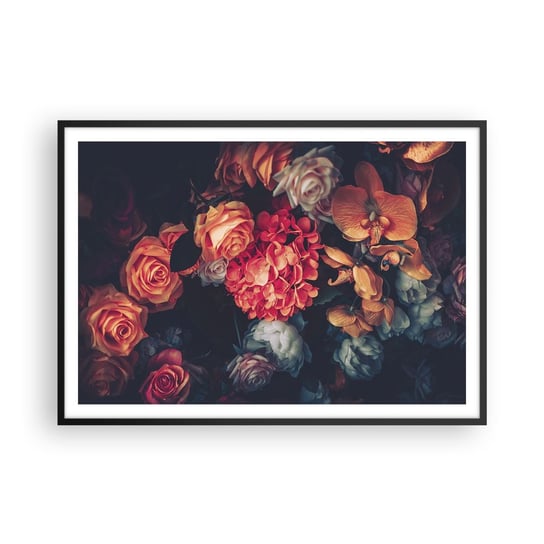 Obraz - Plakat - Jak u holenderskich mistrzów - 100x70cm - Bukiet Kwiatów Kwiaty Róże - Foto Plakaty w ramie koloru czarnego do Salonu Sypialni ARTTOR ARTTOR
