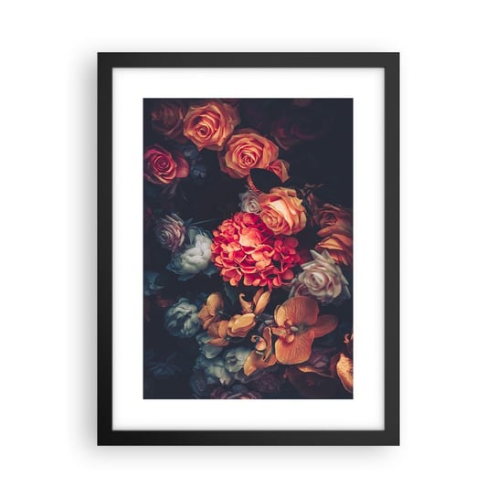 Obraz - Plakat - Jak u holenderskich mistrzów - 30x40cm - Bukiet Kwiatów Kwiaty Róże - Foto Plakaty na ścianę w czarnej ramie - Plakat do Salonu Sypialni ARTTOR ARTTOR