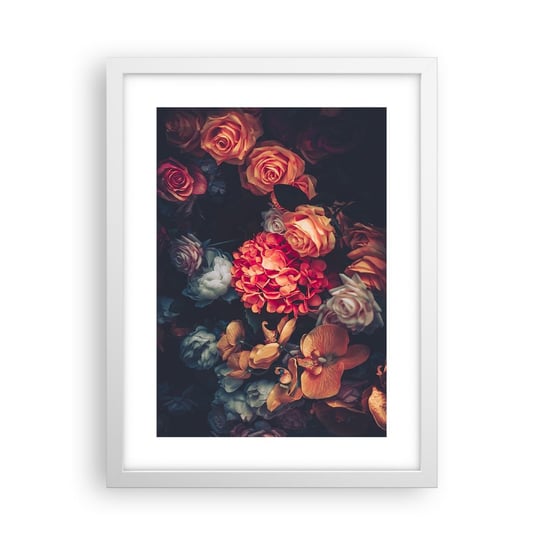 Obraz - Plakat - Jak u holenderskich mistrzów - 30x40cm - Bukiet Kwiatów Kwiaty Róże - Foto Plakaty na ścianę w ramie białej - Plakat do Salonu Sypialni ARTTOR ARTTOR