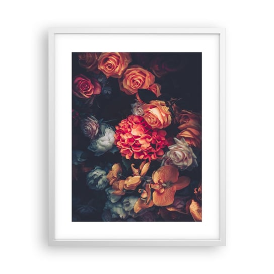 Obraz - Plakat - Jak u holenderskich mistrzów - 40x50cm - Bukiet Kwiatów Kwiaty Róże - Foto Plakaty w ramie koloru białego do Salonu Sypialni ARTTOR ARTTOR