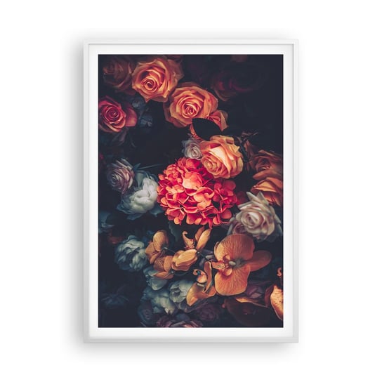 Obraz - Plakat - Jak u holenderskich mistrzów - 70x100cm - Bukiet Kwiatów Kwiaty Róże - Foto Plakaty w ramie koloru białego do Salonu Sypialni ARTTOR ARTTOR