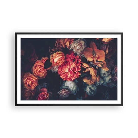 Obraz - Plakat - Jak u holenderskich mistrzów - 91x61cm - Bukiet Kwiatów Kwiaty Róże - Foto Plakaty na ścianę w czarnej ramie - Plakat do Salonu Sypialni ARTTOR ARTTOR