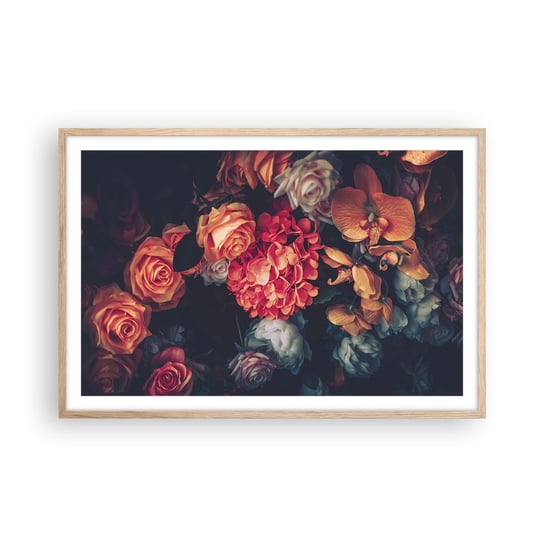 Obraz - Plakat - Jak u holenderskich mistrzów - 91x61cm - Bukiet Kwiatów Kwiaty Róże - Foto Plakaty na ścianę w ramie jasny dąb - Plakat do Salonu Sypialni ARTTOR ARTTOR