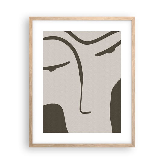 Obraz - Plakat - Jak z obrazu Modiglianiego - 40x50cm - Minimalizm Portret Kontur - Foto Plakaty w ramie koloru jasny dąb do Salonu Sypialni ARTTOR ARTTOR