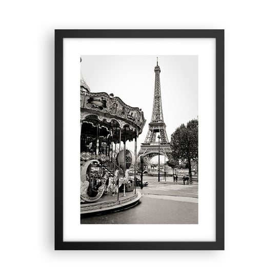 Obraz - Plakat - Jak zabawa, to tylko w Paryżu - 30x40cm - Karuzela Wieża Eiffla Paryż - Foto Plakaty na ścianę w czarnej ramie - Plakat do Salonu Sypialni ARTTOR ARTTOR