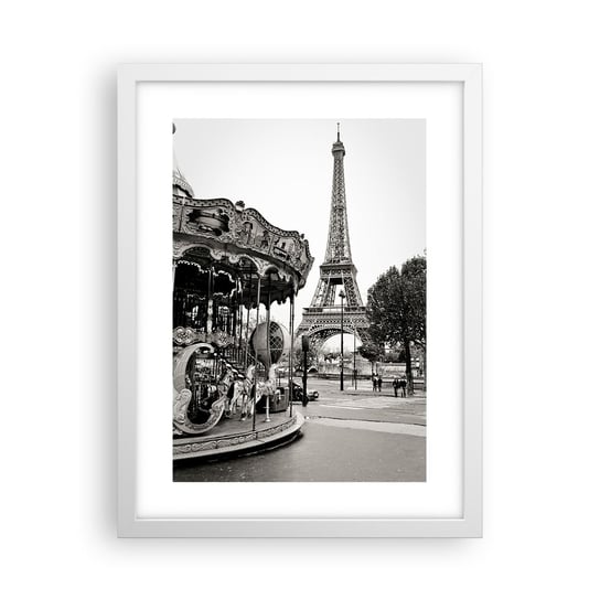 Obraz - Plakat - Jak zabawa, to tylko w Paryżu - 30x40cm - Karuzela Wieża Eiffla Paryż - Foto Plakaty na ścianę w ramie białej - Plakat do Salonu Sypialni ARTTOR ARTTOR