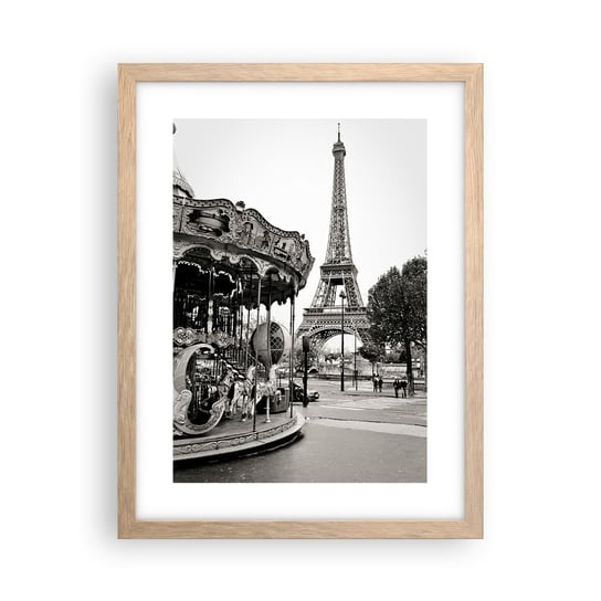 Obraz - Plakat - Jak zabawa, to tylko w Paryżu - 30x40cm - Karuzela Wieża Eiffla Paryż - Foto Plakaty na ścianę w ramie jasny dąb - Plakat do Salonu Sypialni ARTTOR ARTTOR