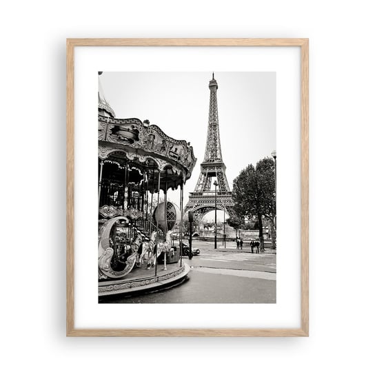 Obraz - Plakat - Jak zabawa, to tylko w Paryżu - 40x50cm - Karuzela Wieża Eiffla Paryż - Foto Plakaty w ramie koloru jasny dąb do Salonu Sypialni ARTTOR ARTTOR