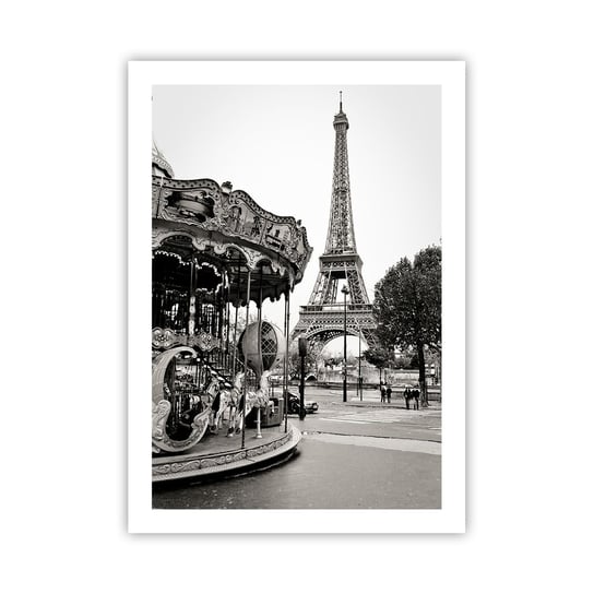Obraz - Plakat - Jak zabawa, to tylko w Paryżu - 50x70cm - Karuzela Wieża Eiffla Paryż - Nowoczesny modny obraz Plakat bez ramy do Salonu Sypialni ARTTOR ARTTOR