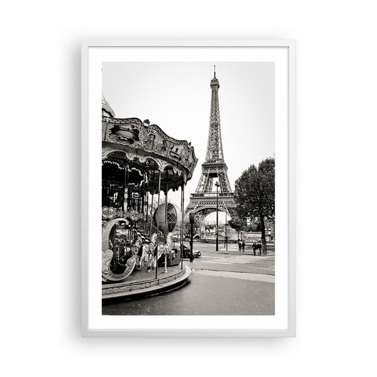 Obraz - Plakat - Jak zabawa, to tylko w Paryżu - 50x70cm - Karuzela Wieża Eiffla Paryż - Nowoczesny modny obraz Plakat rama biała ARTTOR ARTTOR