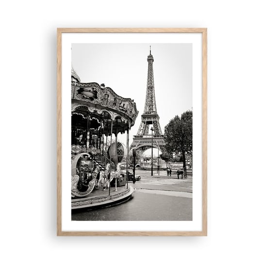Obraz - Plakat - Jak zabawa, to tylko w Paryżu - 50x70cm - Karuzela Wieża Eiffla Paryż - Nowoczesny modny obraz Plakat rama jasny dąb ARTTOR ARTTOR