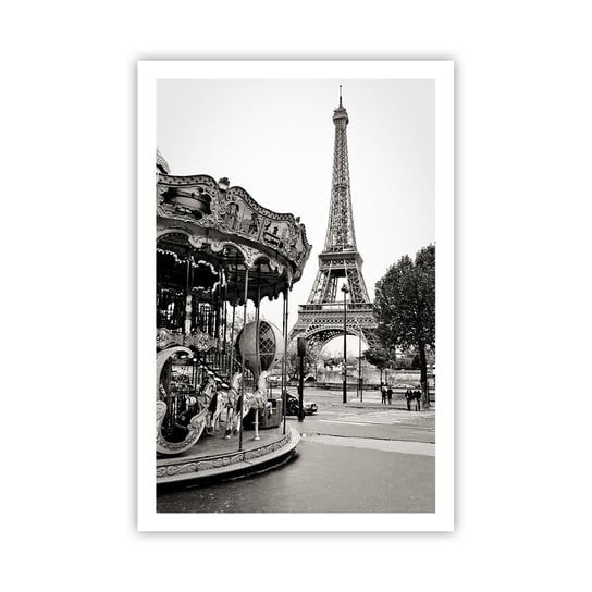 Obraz - Plakat - Jak zabawa, to tylko w Paryżu - 61x91cm - Karuzela Wieża Eiffla Paryż - Foto Plakaty na ścianę bez ramy - Plakat do Salonu Sypialni ARTTOR ARTTOR