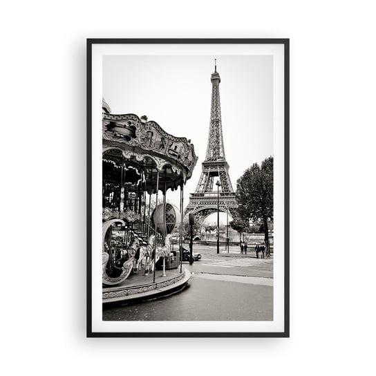 Obraz - Plakat - Jak zabawa, to tylko w Paryżu - 61x91cm - Karuzela Wieża Eiffla Paryż - Foto Plakaty na ścianę w czarnej ramie - Plakat do Salonu Sypialni ARTTOR ARTTOR