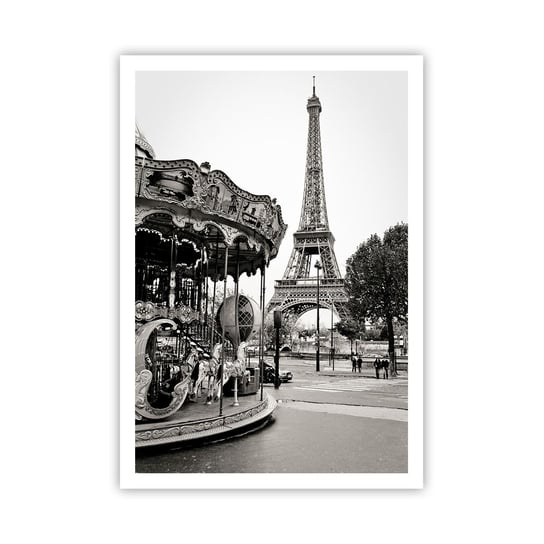 Obraz - Plakat - Jak zabawa, to tylko w Paryżu - 70x100cm - Karuzela Wieża Eiffla Paryż - Foto Plakaty bez ramy na ścianę do Salonu Sypialni ARTTOR ARTTOR