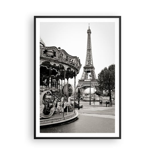 Obraz - Plakat - Jak zabawa, to tylko w Paryżu - 70x100cm - Karuzela Wieża Eiffla Paryż - Foto Plakaty w ramie koloru czarnego do Salonu Sypialni ARTTOR ARTTOR