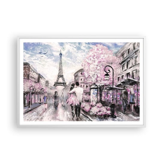 Obraz - Plakat - Jak zakochac się, to tylko w… - 100x70cm - Miasto Wieża Eiffla Paryż - Foto Plakaty w ramie koloru białego do Salonu Sypialni ARTTOR ARTTOR