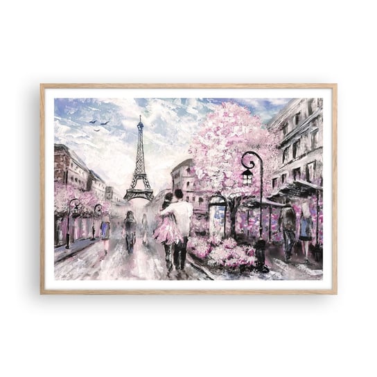 Obraz - Plakat - Jak zakochac się, to tylko w… - 100x70cm - Miasto Wieża Eiffla Paryż - Foto Plakaty w ramie koloru jasny dąb do Salonu Sypialni ARTTOR ARTTOR