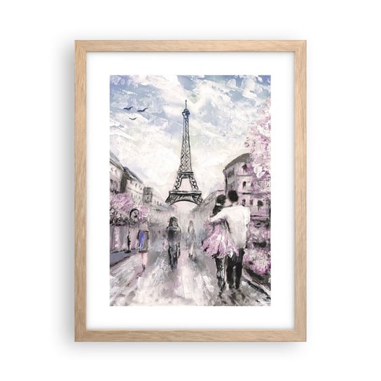 Obraz - Plakat - Jak zakochac się, to tylko w… - 30x40cm - Miasto Wieża Eiffla Paryż - Foto Plakaty na ścianę w ramie jasny dąb - Plakat do Salonu Sypialni ARTTOR ARTTOR
