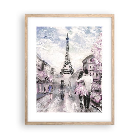 Obraz - Plakat - Jak zakochac się, to tylko w… - 40x50cm - Miasto Wieża Eiffla Paryż - Foto Plakaty w ramie koloru jasny dąb do Salonu Sypialni ARTTOR ARTTOR