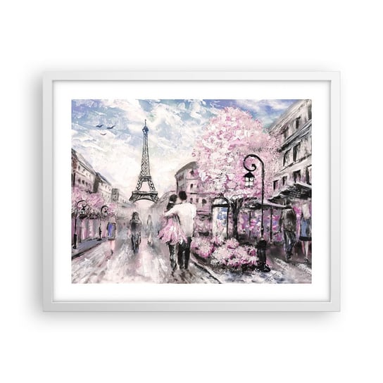 Obraz - Plakat - Jak zakochac się, to tylko w… - 50x40cm - Miasto Wieża Eiffla Paryż - Foto Plakaty w ramie koloru białego do Salonu Sypialni ARTTOR ARTTOR