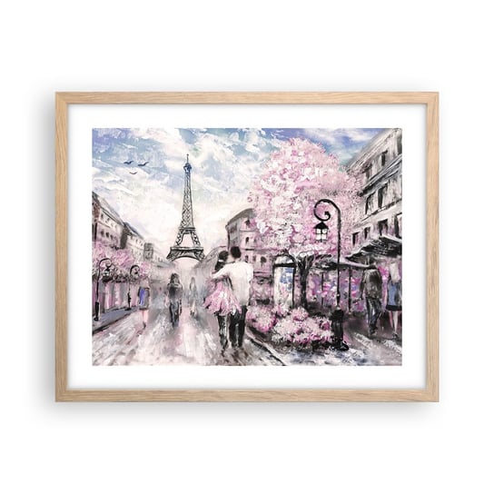 Obraz - Plakat - Jak zakochac się, to tylko w… - 50x40cm - Miasto Wieża Eiffla Paryż - Foto Plakaty w ramie koloru jasny dąb do Salonu Sypialni ARTTOR ARTTOR