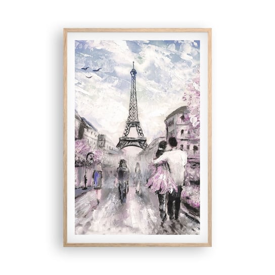 Obraz - Plakat - Jak zakochac się, to tylko w… - 61x91cm - Miasto Wieża Eiffla Paryż - Foto Plakaty na ścianę w ramie jasny dąb - Plakat do Salonu Sypialni ARTTOR ARTTOR
