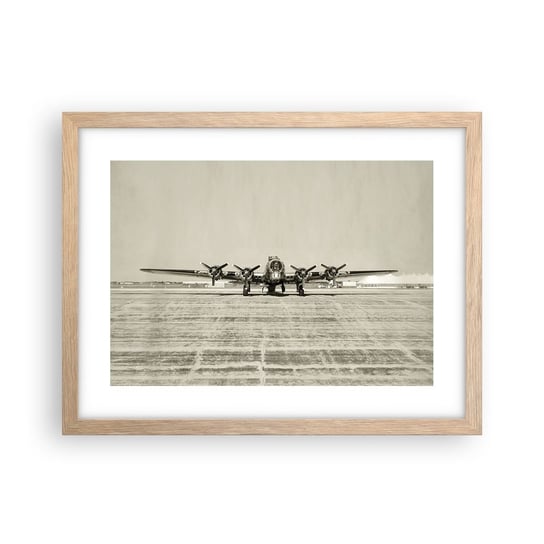 Obraz - Plakat - Jak zawsze gotowy - 40x30cm - Samolot Wojskowy Lotnisko Bombowiec - Foto Plakaty na ścianę w ramie jasny dąb - Plakat do Salonu Sypialni ARTTOR ARTTOR