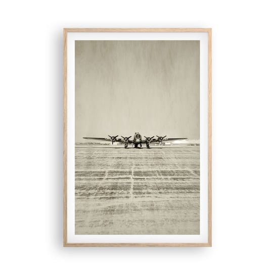 Obraz - Plakat - Jak zawsze gotowy - 61x91cm - Samolot Wojskowy Lotnisko Bombowiec - Foto Plakaty na ścianę w ramie jasny dąb - Plakat do Salonu Sypialni ARTTOR ARTTOR