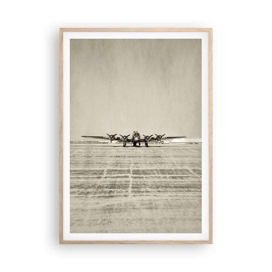 Obraz - Plakat - Jak zawsze gotowy - 70x100cm - Samolot Wojskowy Lotnisko Bombowiec - Foto Plakaty w ramie koloru jasny dąb do Salonu Sypialni ARTTOR ARTTOR
