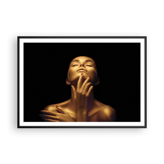 Obraz - Plakat - Jak złoty jedwab - 100x70cm - Kobieta Twarz Kobiety Ciało - Foto Plakaty w ramie koloru czarnego do Salonu Sypialni ARTTOR ARTTOR