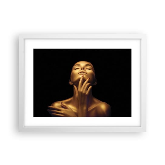 Obraz - Plakat - Jak złoty jedwab - 40x30cm - Kobieta Twarz Kobiety Ciało - Foto Plakaty na ścianę w ramie białej - Plakat do Salonu Sypialni ARTTOR ARTTOR