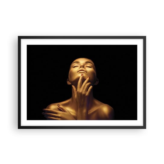 Obraz - Plakat - Jak złoty jedwab - 70x50cm - Kobieta Twarz Kobiety Ciało - Nowoczesny modny obraz Plakat czarna rama ARTTOR ARTTOR