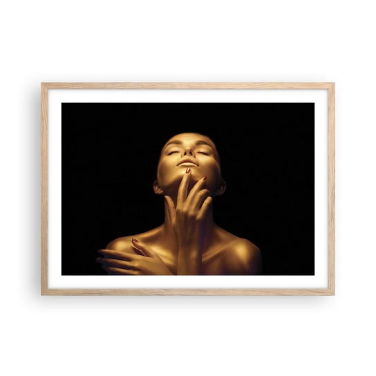 Obraz - Plakat - Jak złoty jedwab - 70x50cm - Kobieta Twarz Kobiety Ciało - Nowoczesny modny obraz Plakat rama jasny dąb ARTTOR ARTTOR