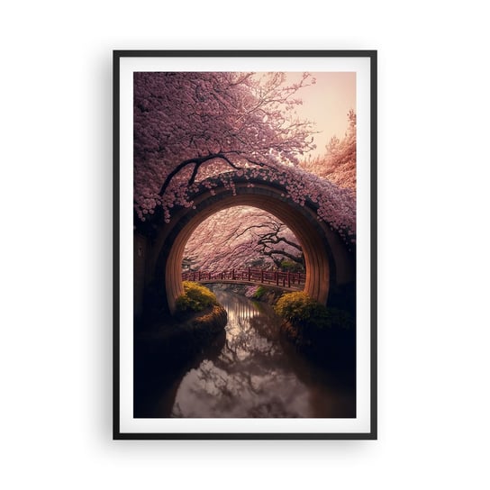 Obraz - Plakat - Japońska wiosna - 61x91cm - Most Japonia Wiśnia Japońska - Foto Plakaty na ścianę w czarnej ramie - Plakat do Salonu Sypialni ARTTOR ARTTOR