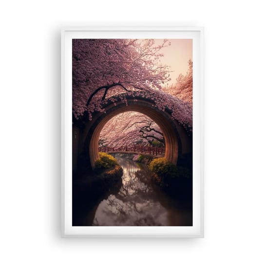 Obraz - Plakat - Japońska wiosna - 61x91cm - Most Japonia Wiśnia Japońska - Foto Plakaty na ścianę w ramie białej - Plakat do Salonu Sypialni ARTTOR ARTTOR