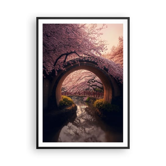 Obraz - Plakat - Japońska wiosna - 70x100cm - Most Japonia Wiśnia Japońska - Foto Plakaty w ramie koloru czarnego do Salonu Sypialni ARTTOR ARTTOR